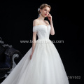 Classic and elegant design large size a-line off-shoulder short-sleeved and lace tail wedding dress plus size